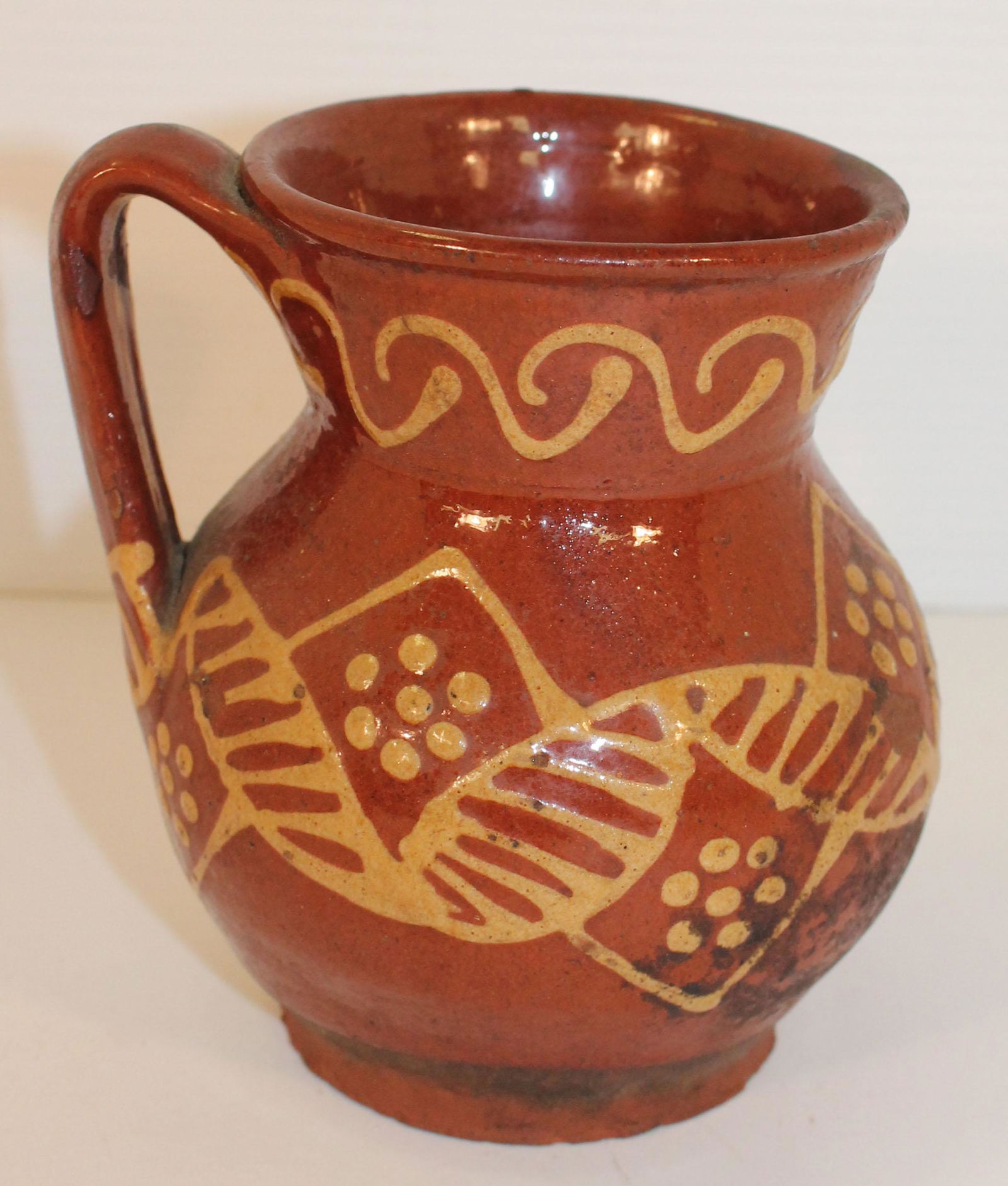Antique redware slip dec mug - possibly PA - 5 1/2" (1 of 5)