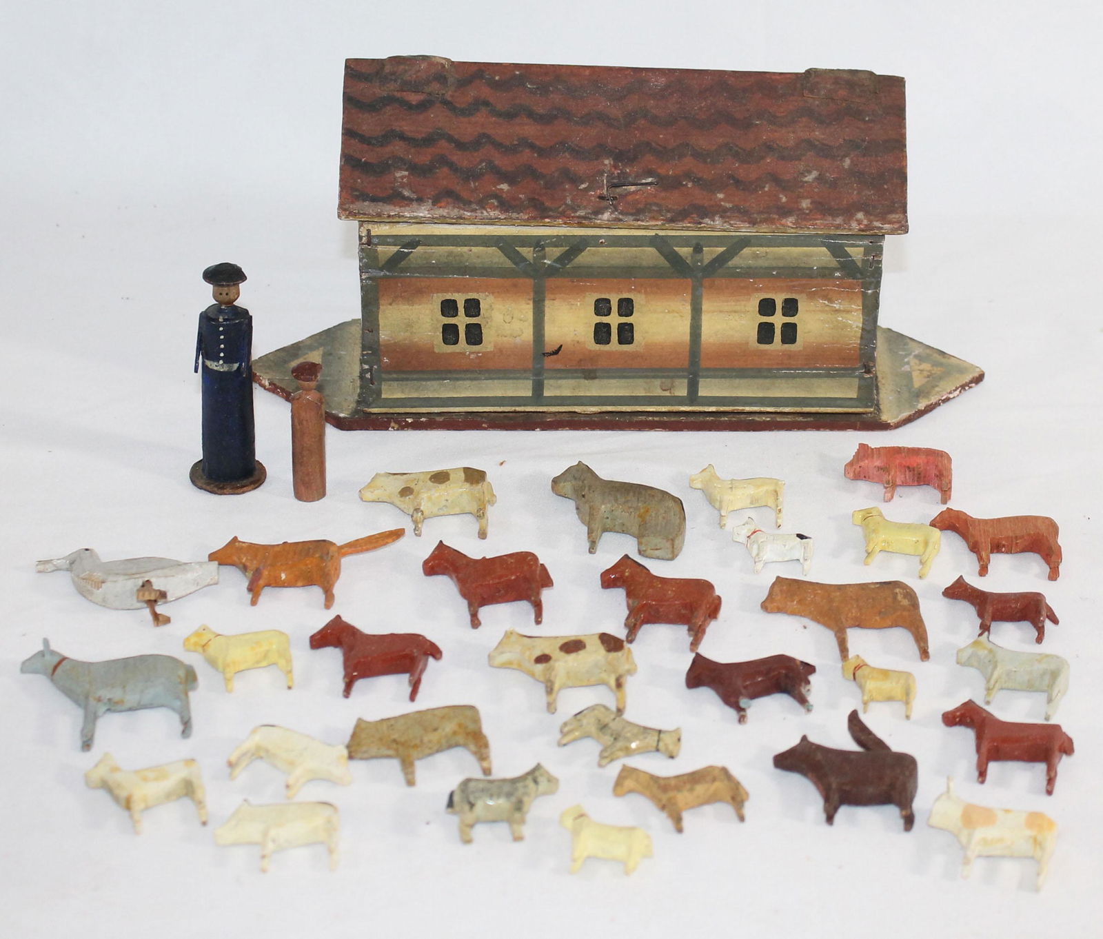 Wooden painted Noah's Ark w animals & Noah - 10" long x (1 of 12)