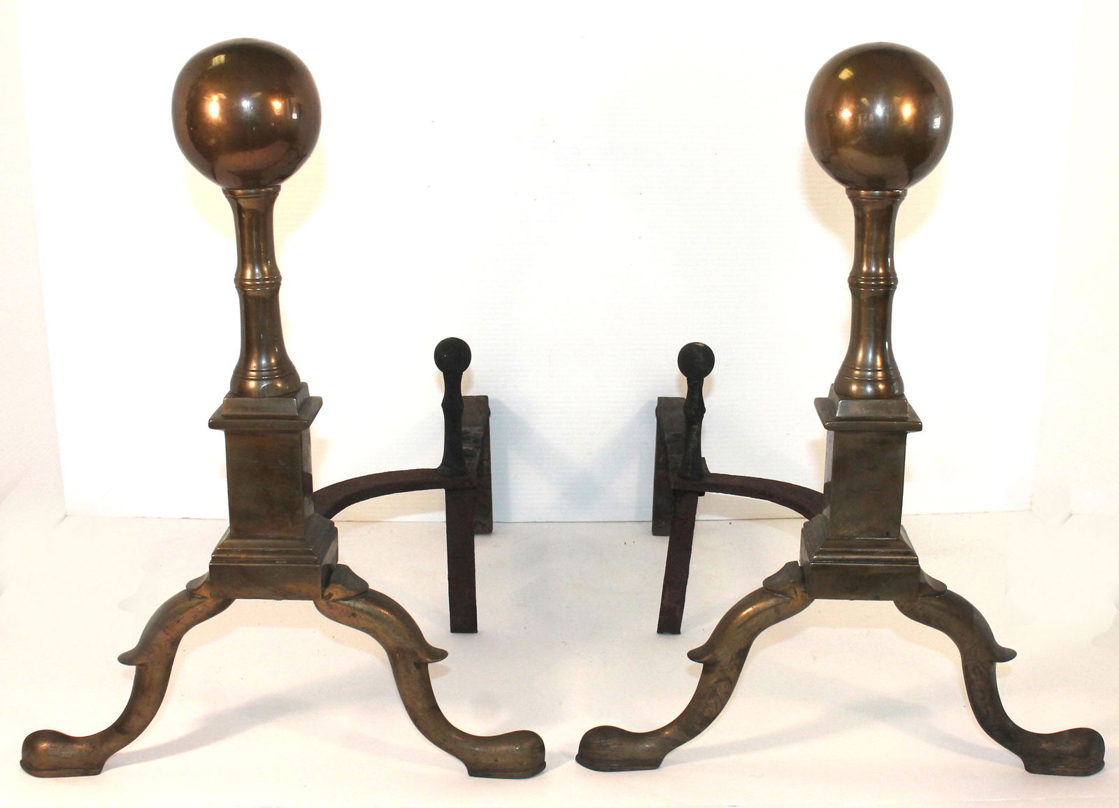 pr of Federal brass left & right ball top andirons - (1 of 4)