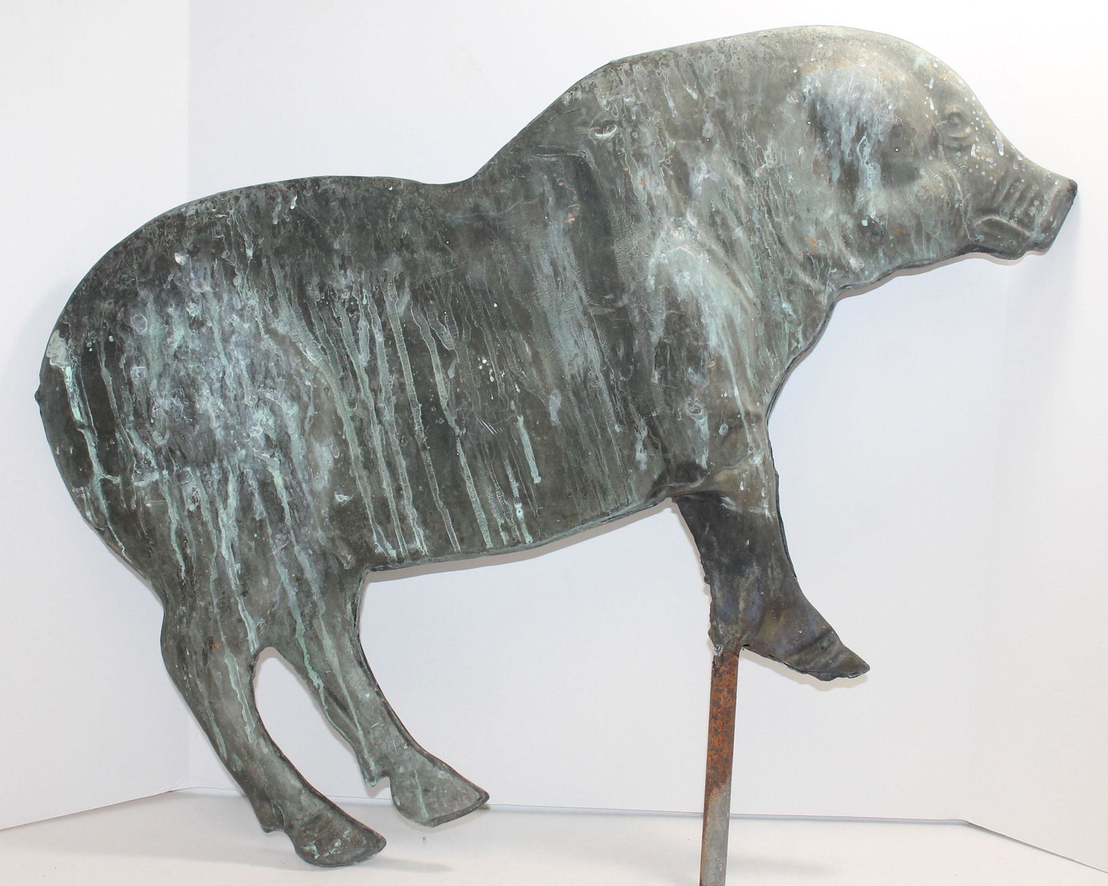 Vintage copper pig weathervane in green verdigris (1 of 10)