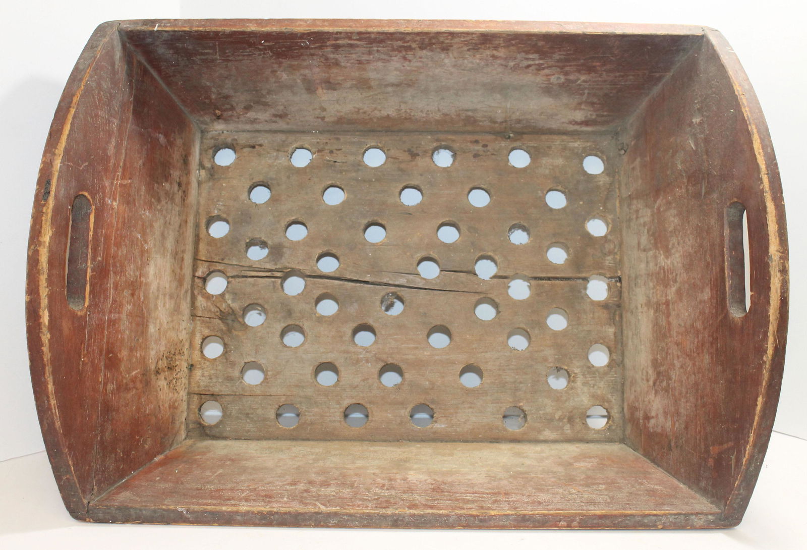 19thC wooden cheese drain w handles in red paint - 25 (1 of 6)