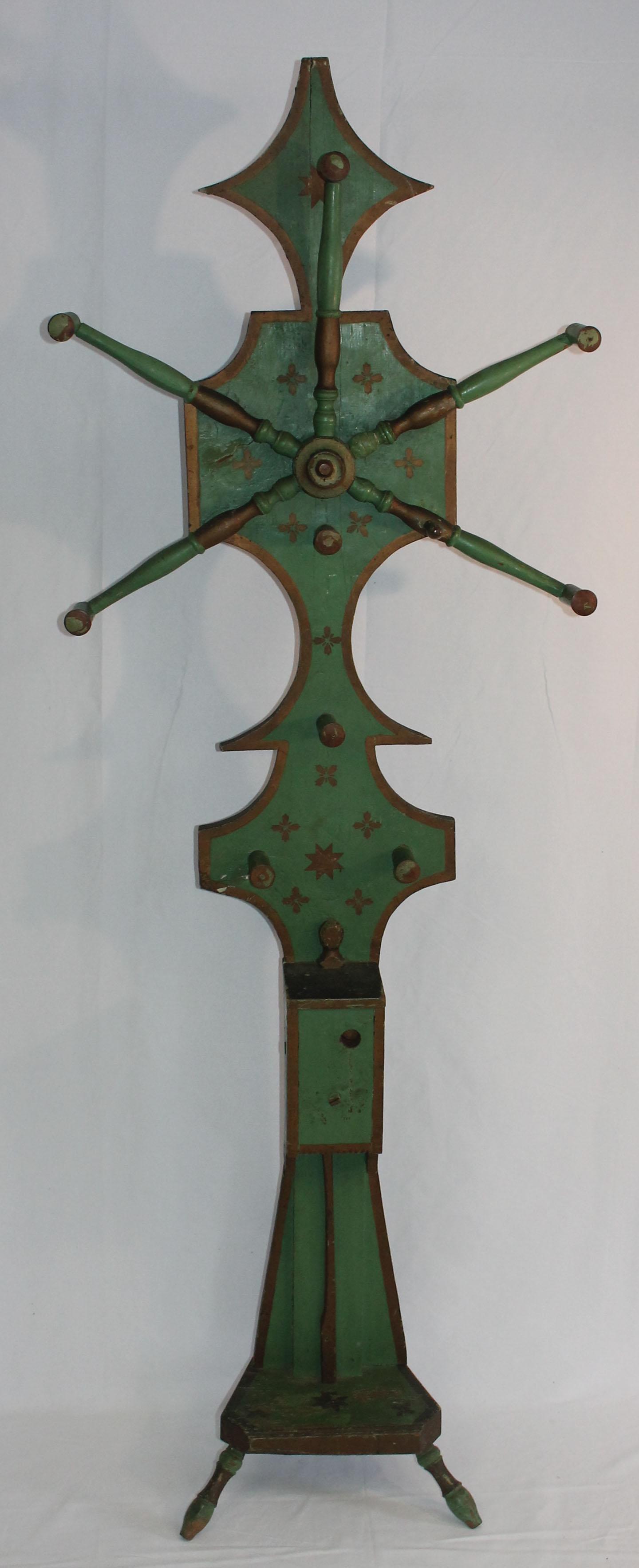 Folk Art wooden painted coat rack in green paint - (1 of 9)