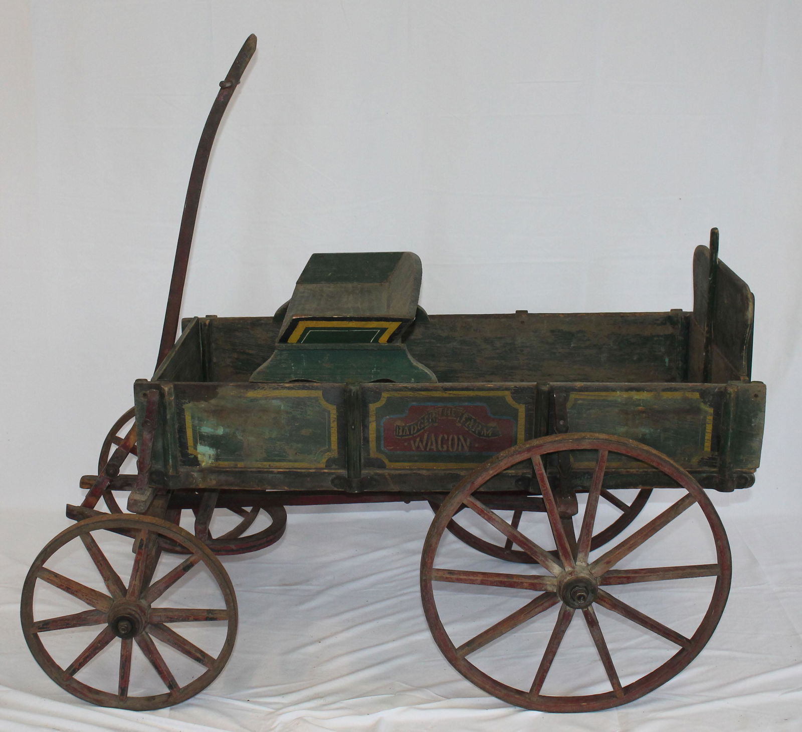 Antique wooden painted goat wagon on iron wheels (1 of 6)