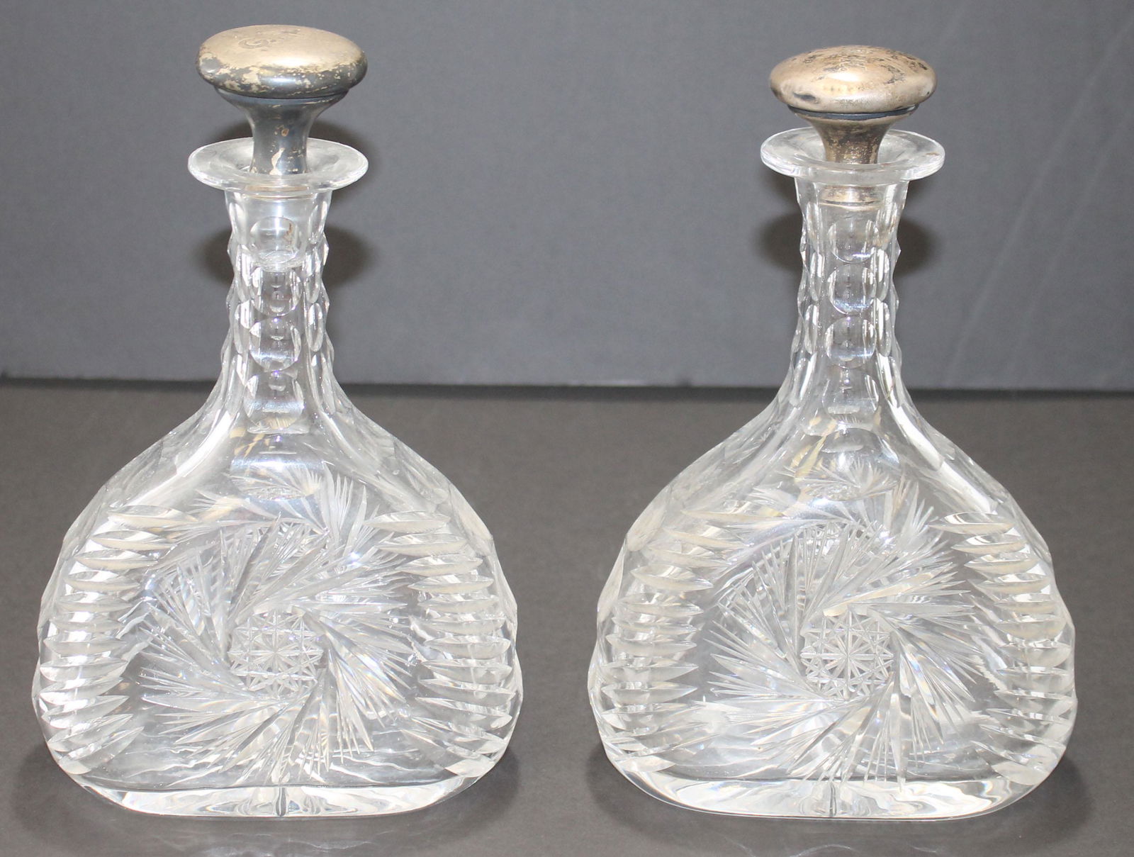2 antique crystal decanters w silver stoppers - (1 of 8)