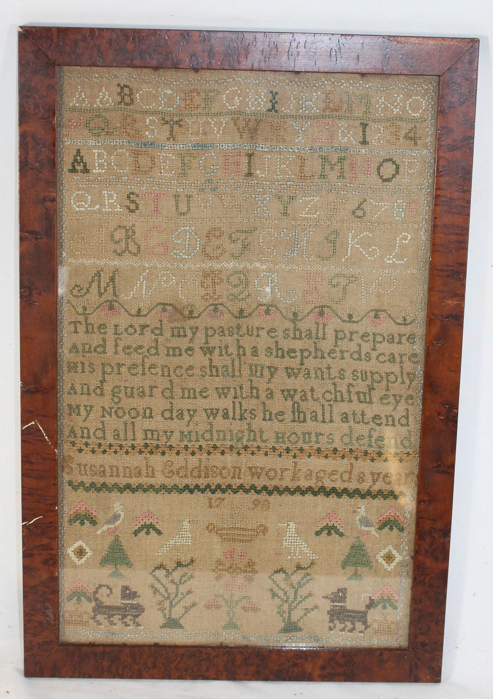 dated 1798 sampler Susannah Eddison w verse, flowers & (1 of 6)