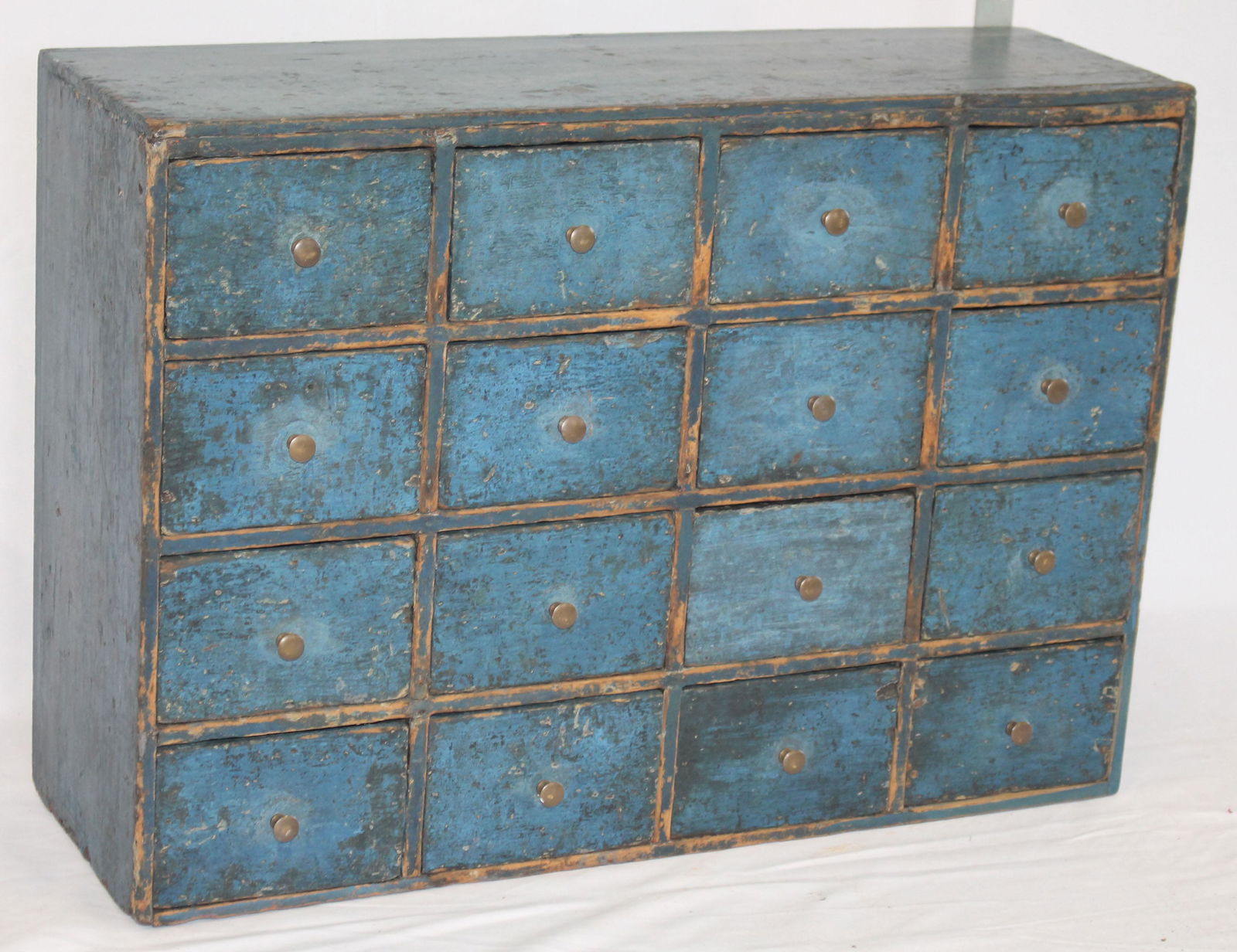 19thC 16 drawer apothecary in blue paint - as found (1 of 5)