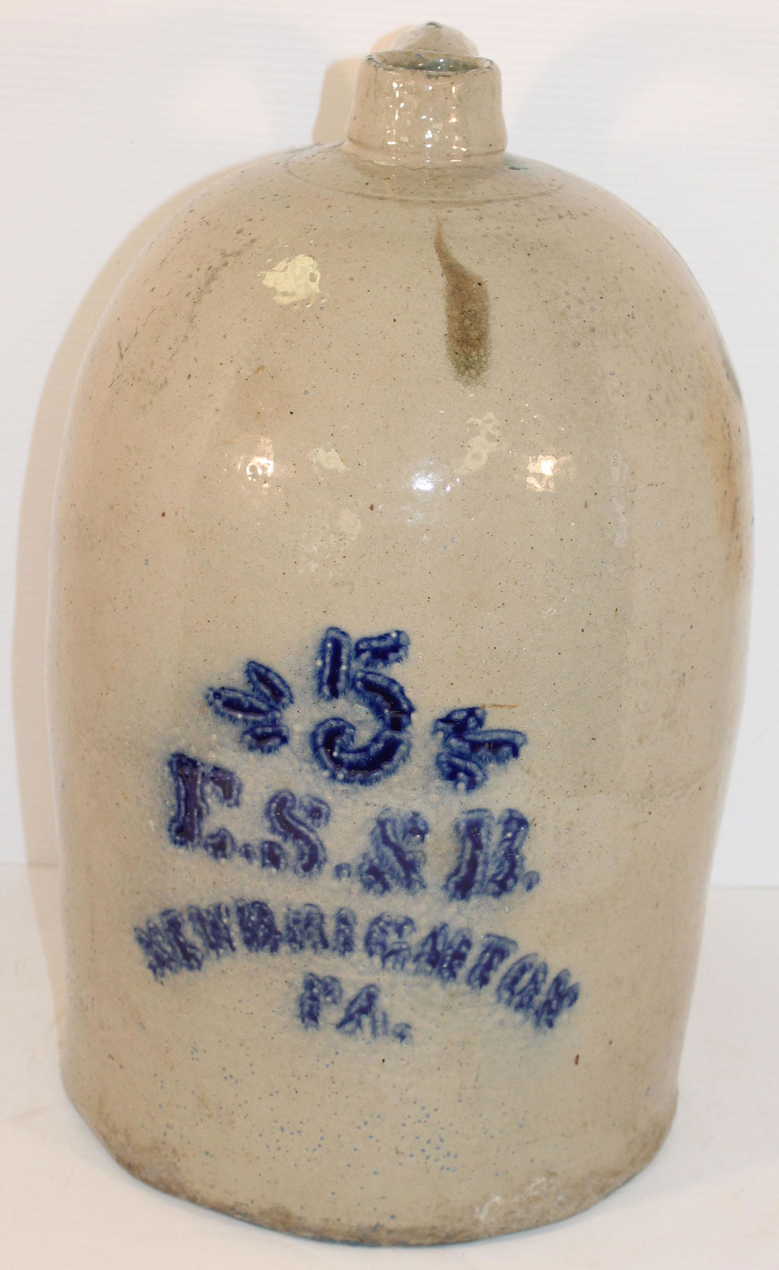 Late 19thC 5 gal stoneware jug w stencilled cobalt dec (1 of 12)
