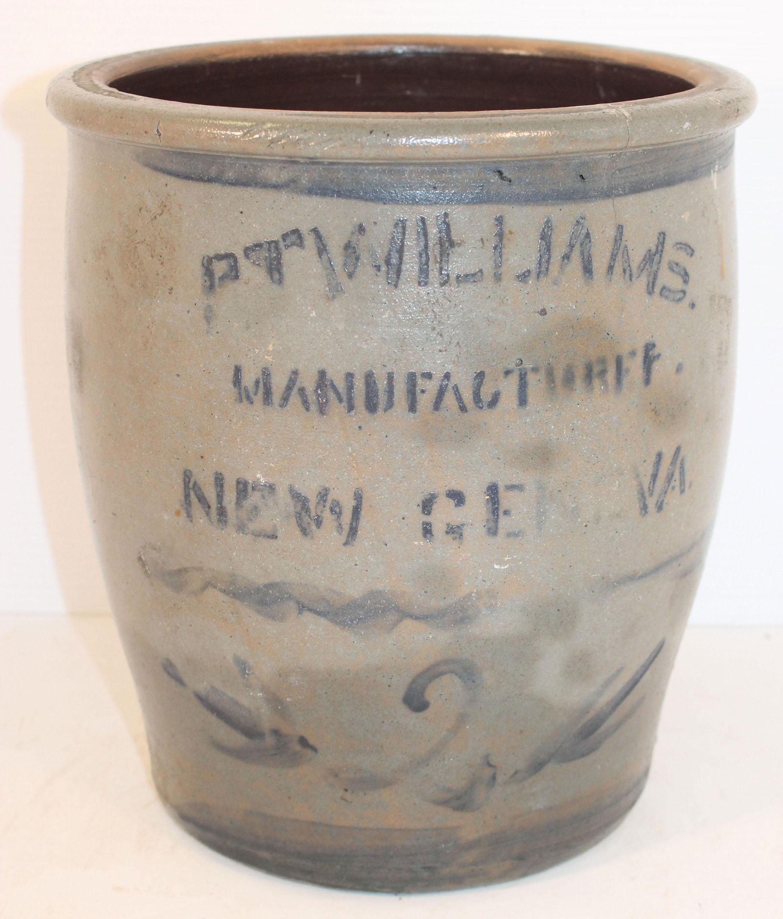 19thC 2 gal stoneware crock w cobalt stencilled dec - (1 of 10)