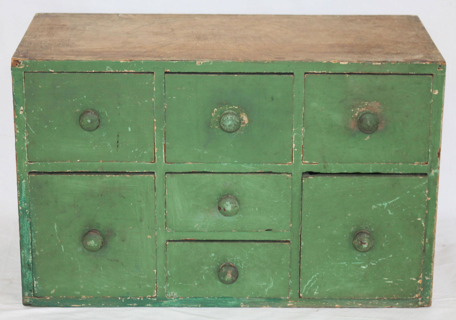 19thC 7 drawer apothecary in green painted front & one (1 of 5)