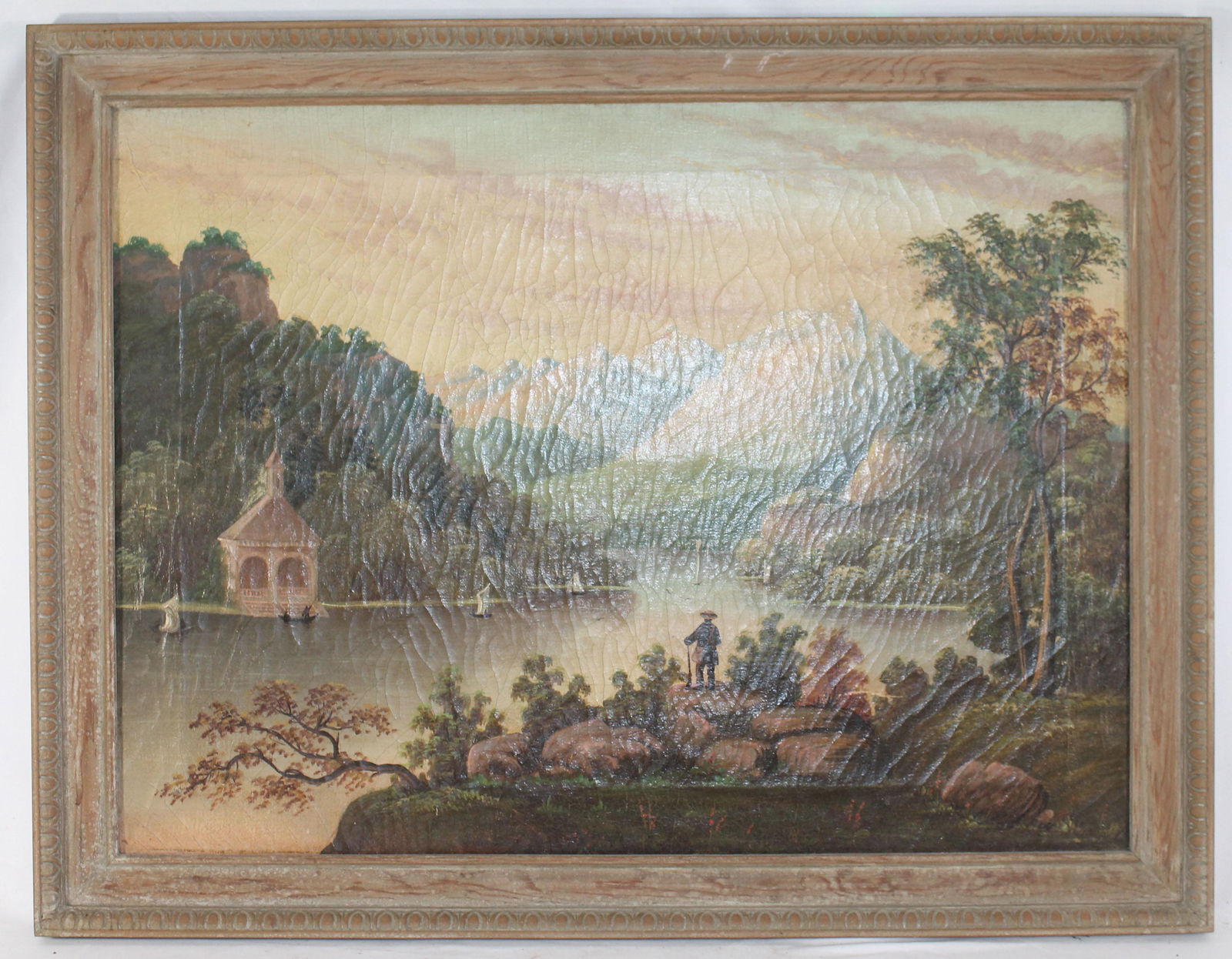 19thC Hudson River Valley 20 1/2"x27 1/2" o/c w figures (1 of 8)