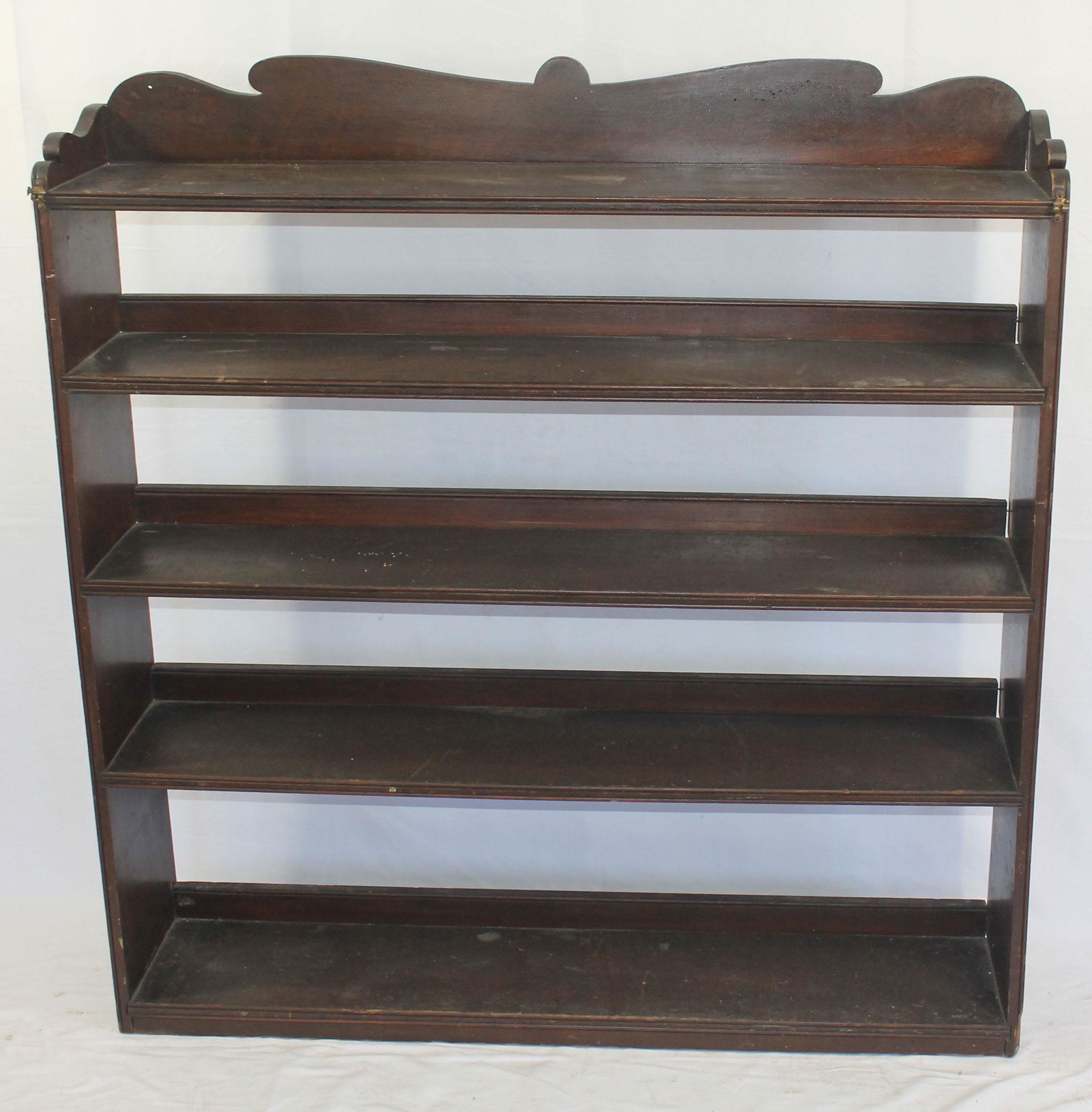19thC 5 tier standing floor shelf w shaped sides & top (1 of 4)