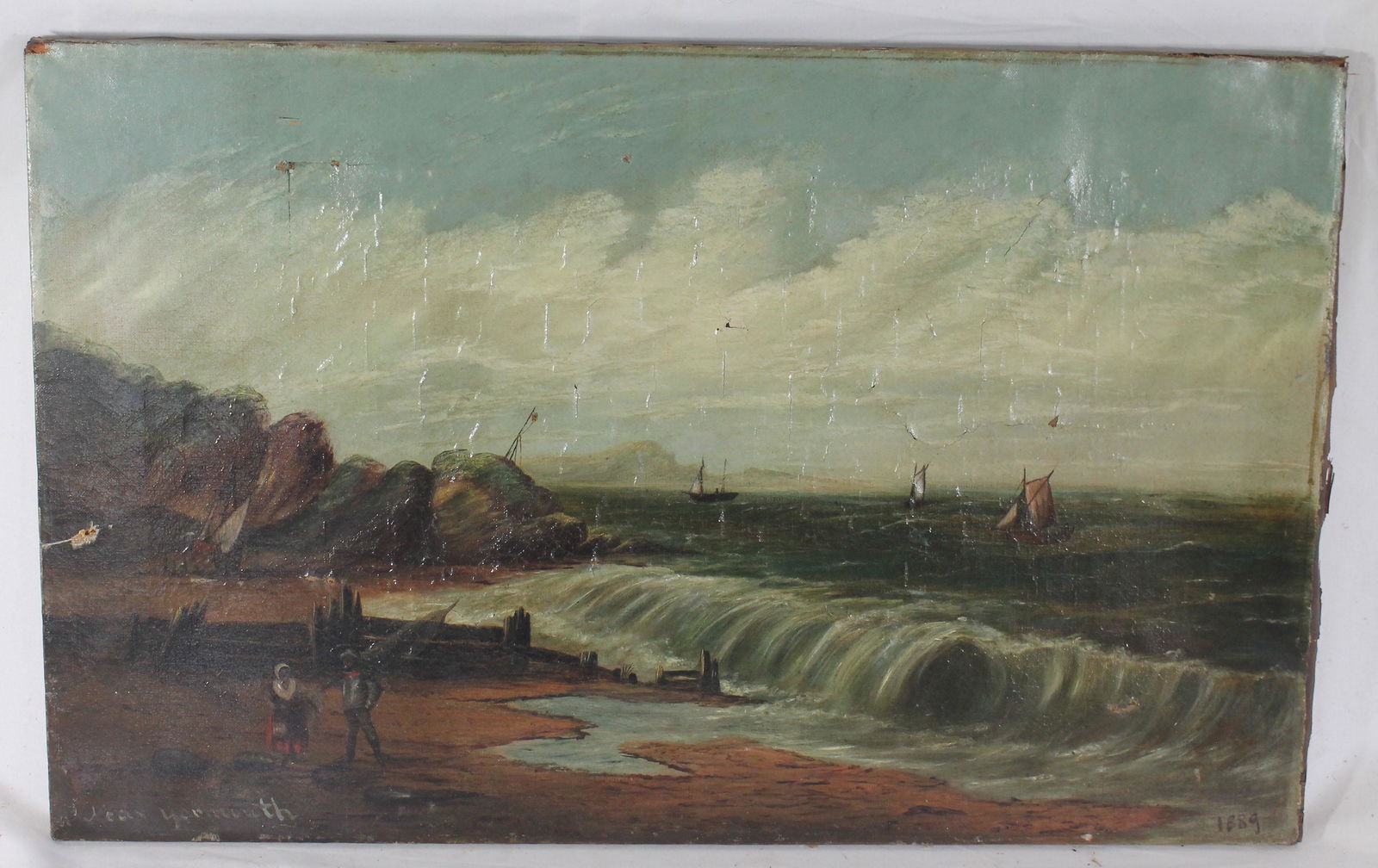 19thC sgnd Jean Yarmouth o/c seascape w figures & (1 of 6)