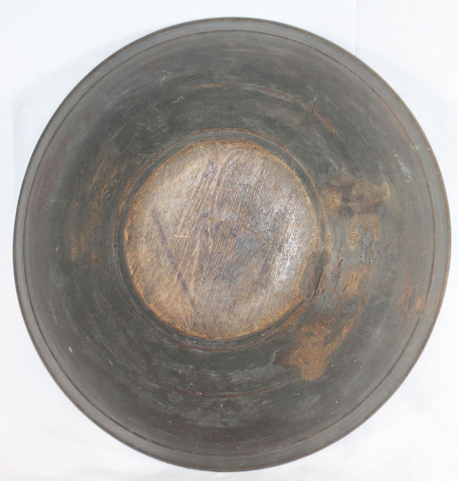 late 18th/early 19thC large wooden bowl in blue paint - (1 of 7)