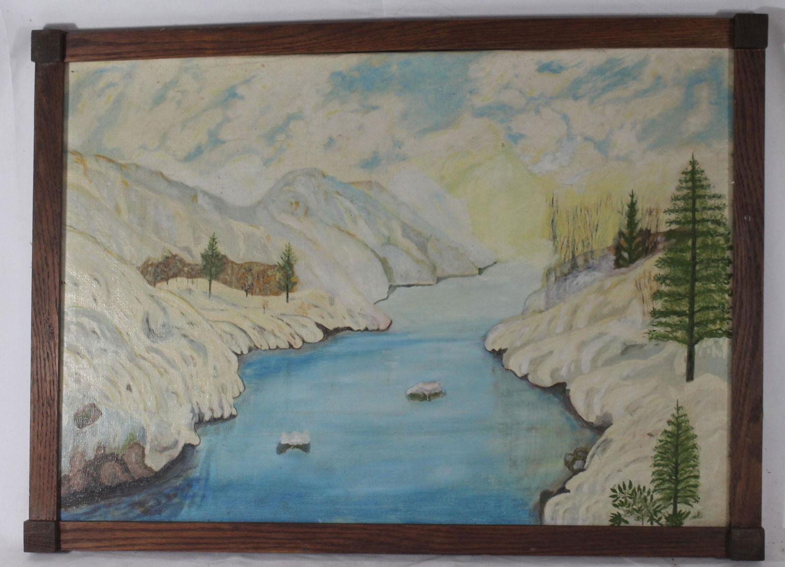 Unsgnd o/c glacier riverscene - 18"x26" (1 of 4)