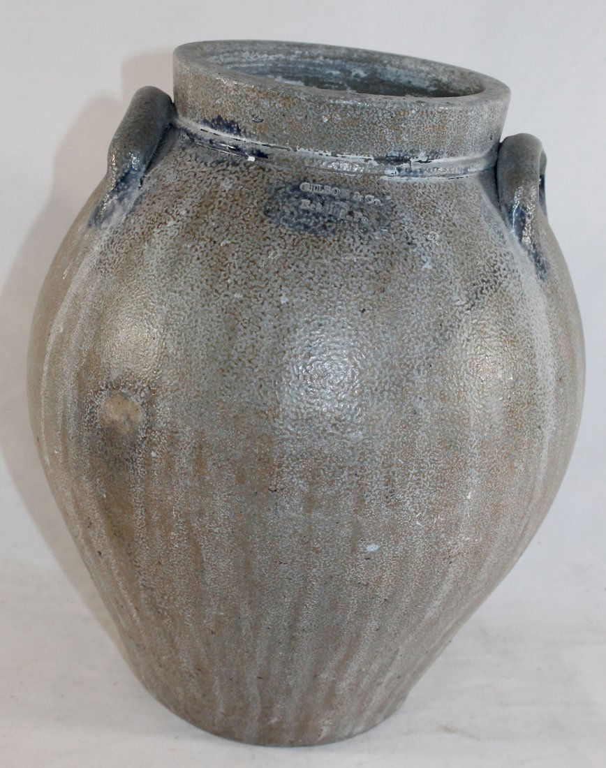 19thC Stoneware ovoid crock w cobalt dec - as found - (1 of 8)