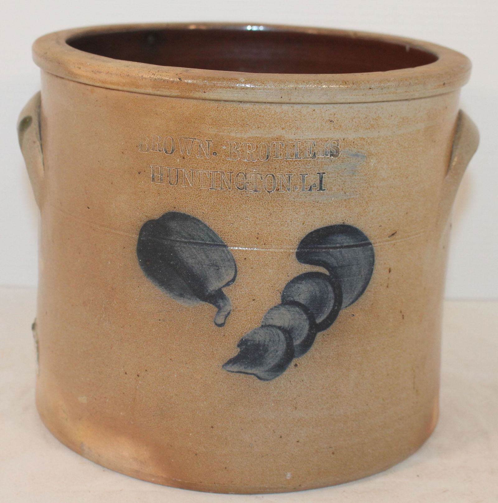 19thC Brown Bros Huntington, LI stoneware crock w (1 of 9)