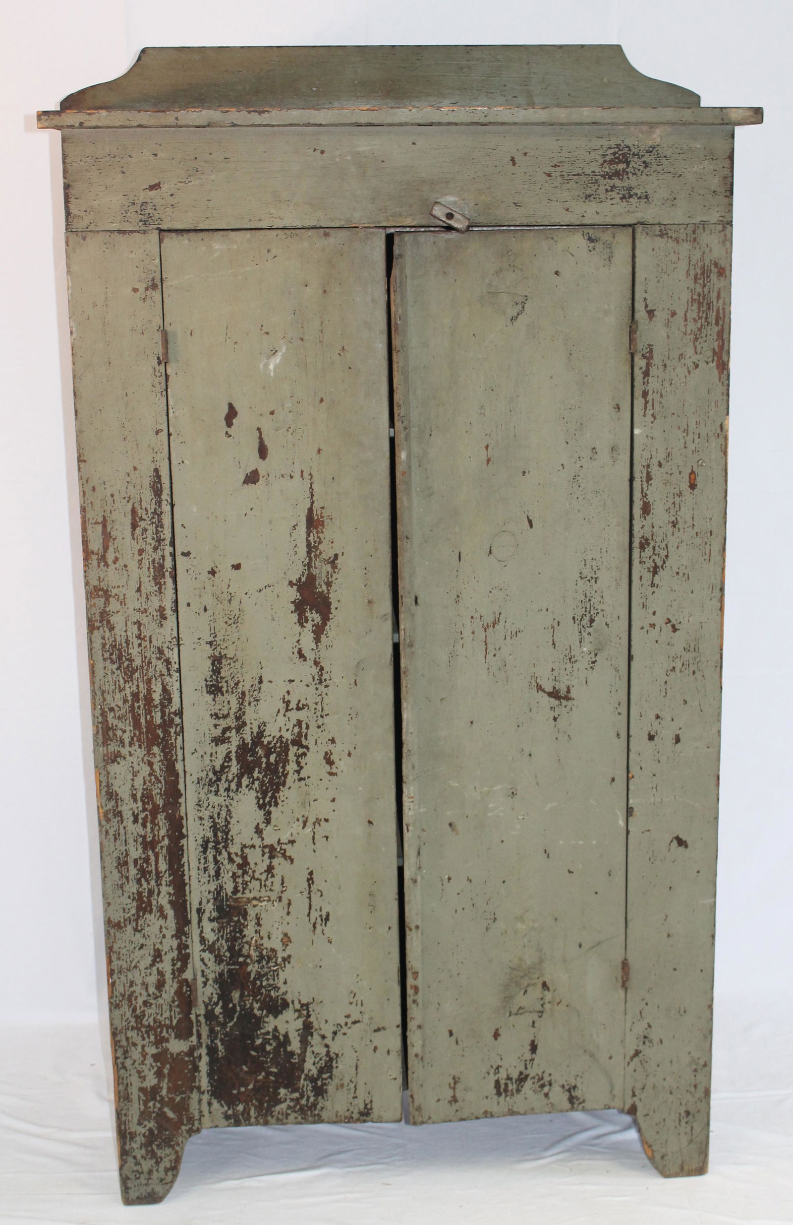19thC 2 door cupboard in gray paint - 63" tall x 36" (1 of 6)