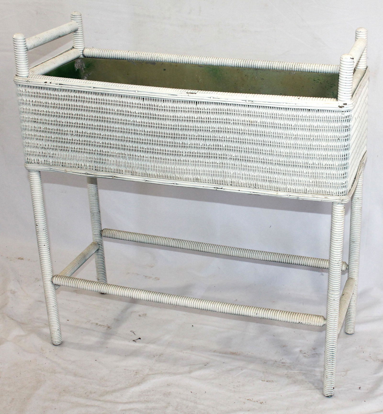 Antique white wicker ferner w insert - 29 1/2" tall x (1 of 2)