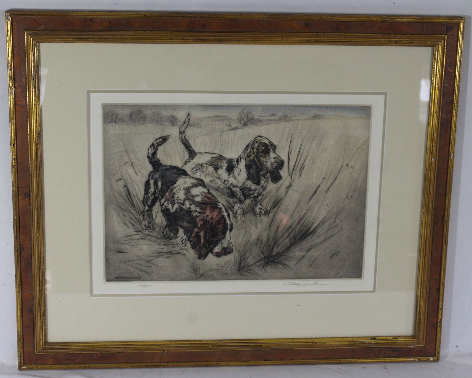 pencil sgnd hand colored etching of dogs by Henry (1 of 5)