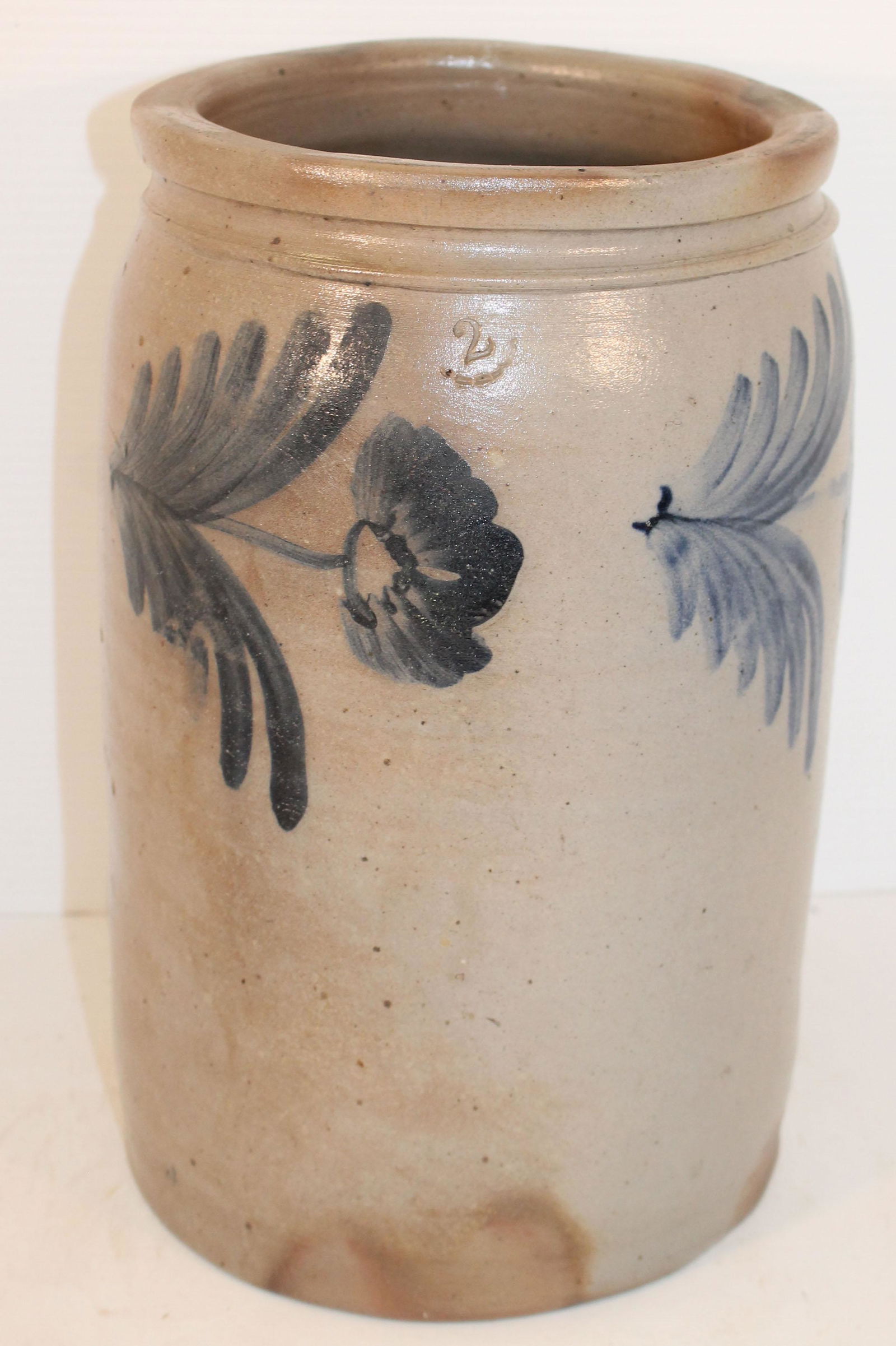 19thC Mid-Atlantic stoneware 2 gal jar w cobalt dec - (1 of 9)