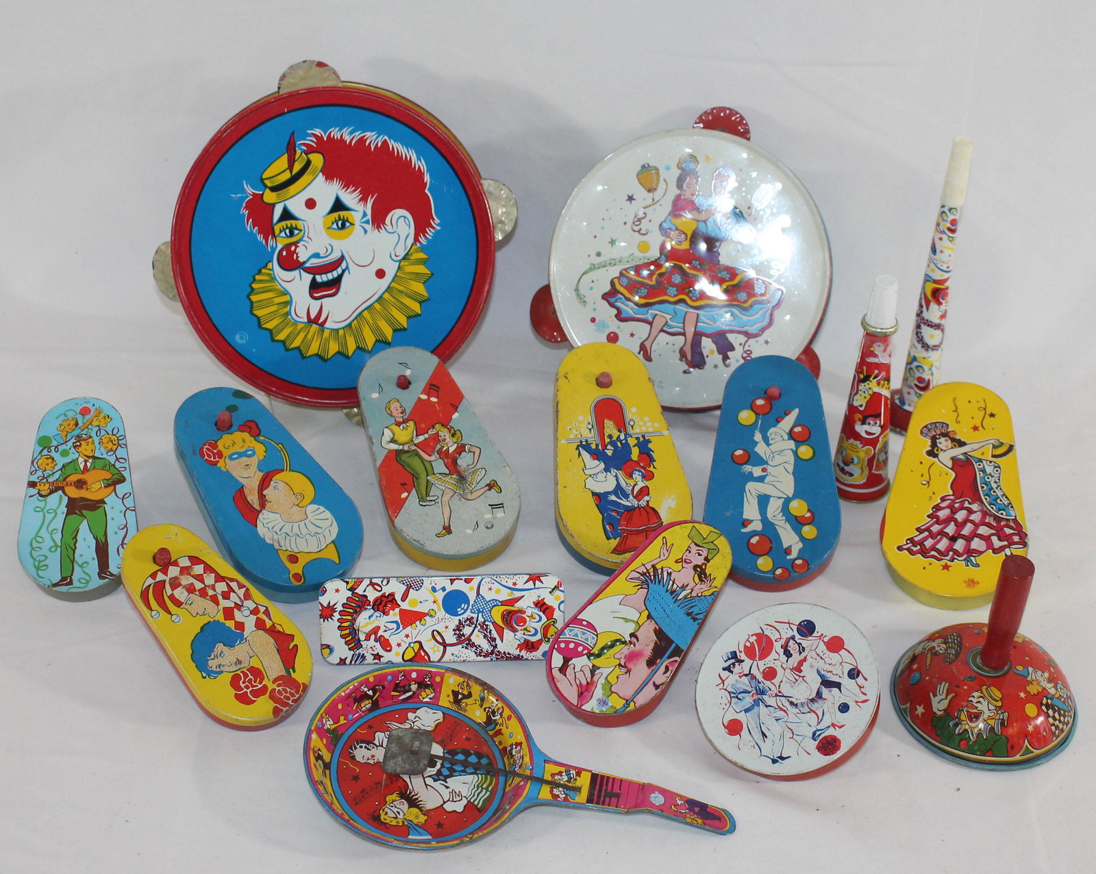 lot of 16 vintage tin party noisemakers: lot of 16 vintage tin party noisemakers