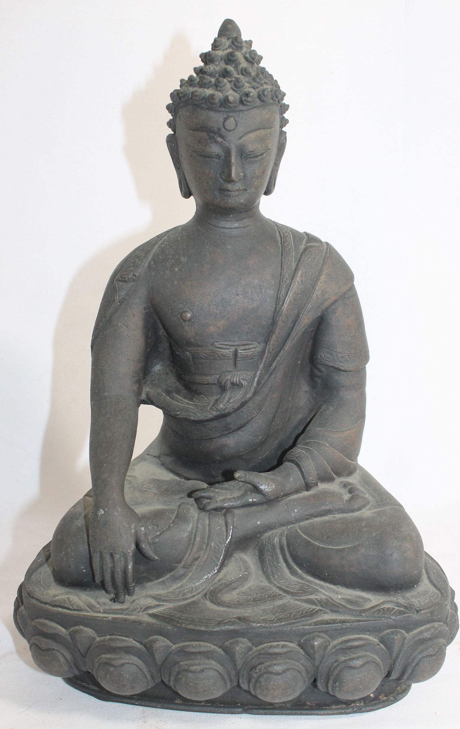 Antique bronze seated Buddha - 10 1/2" tall x 7 1/2" (1 of 4)