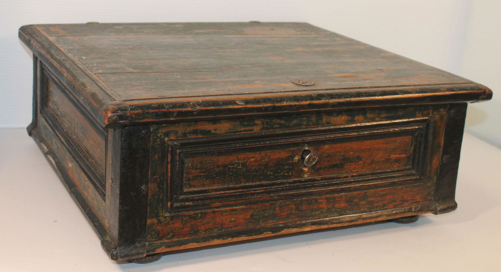 Antique European bible box in blue paint - 19 1/4"x18" (1 of 8)