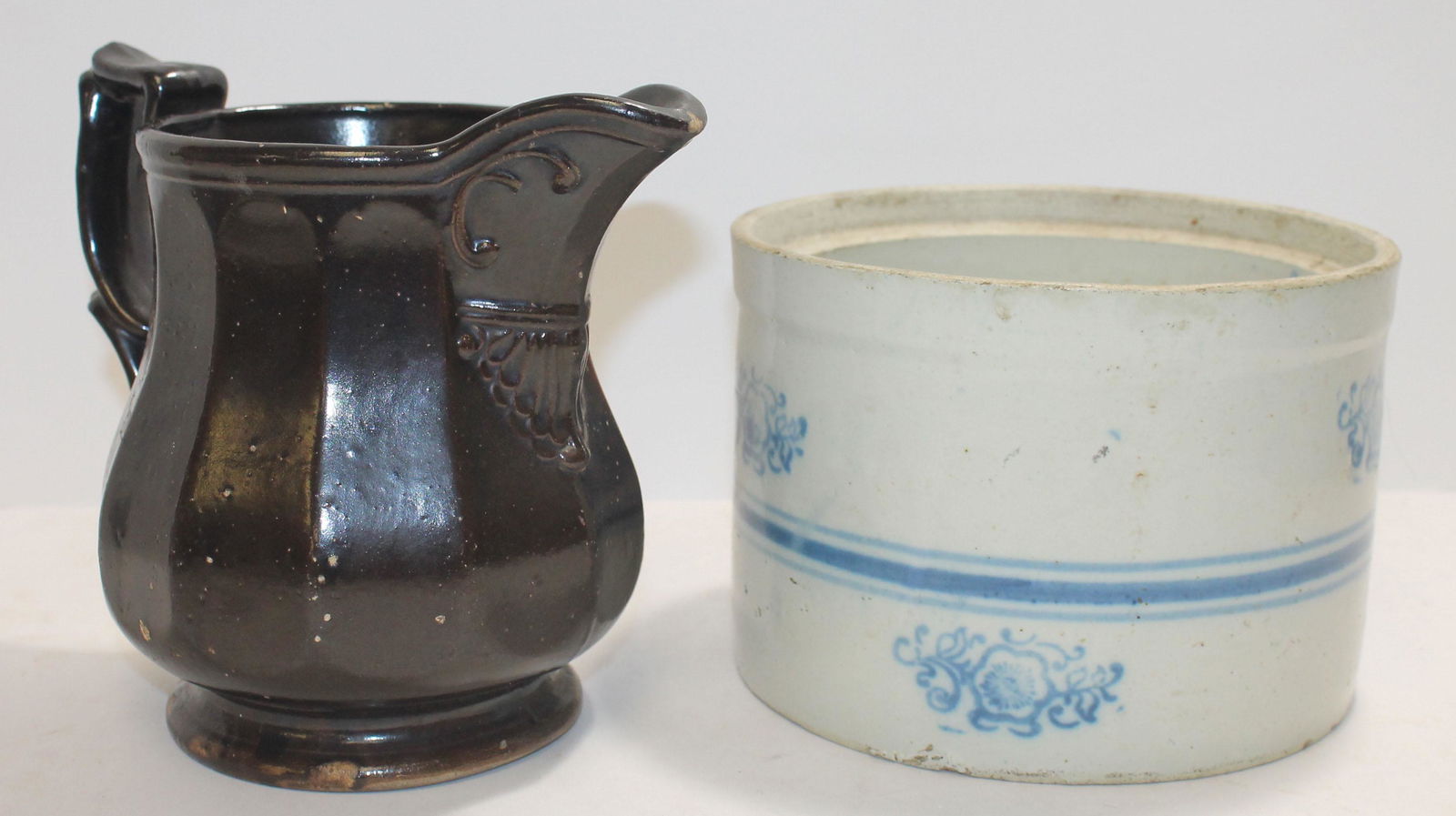2 pieces of antique stoneware incl brown pitcher & (1 of 9)