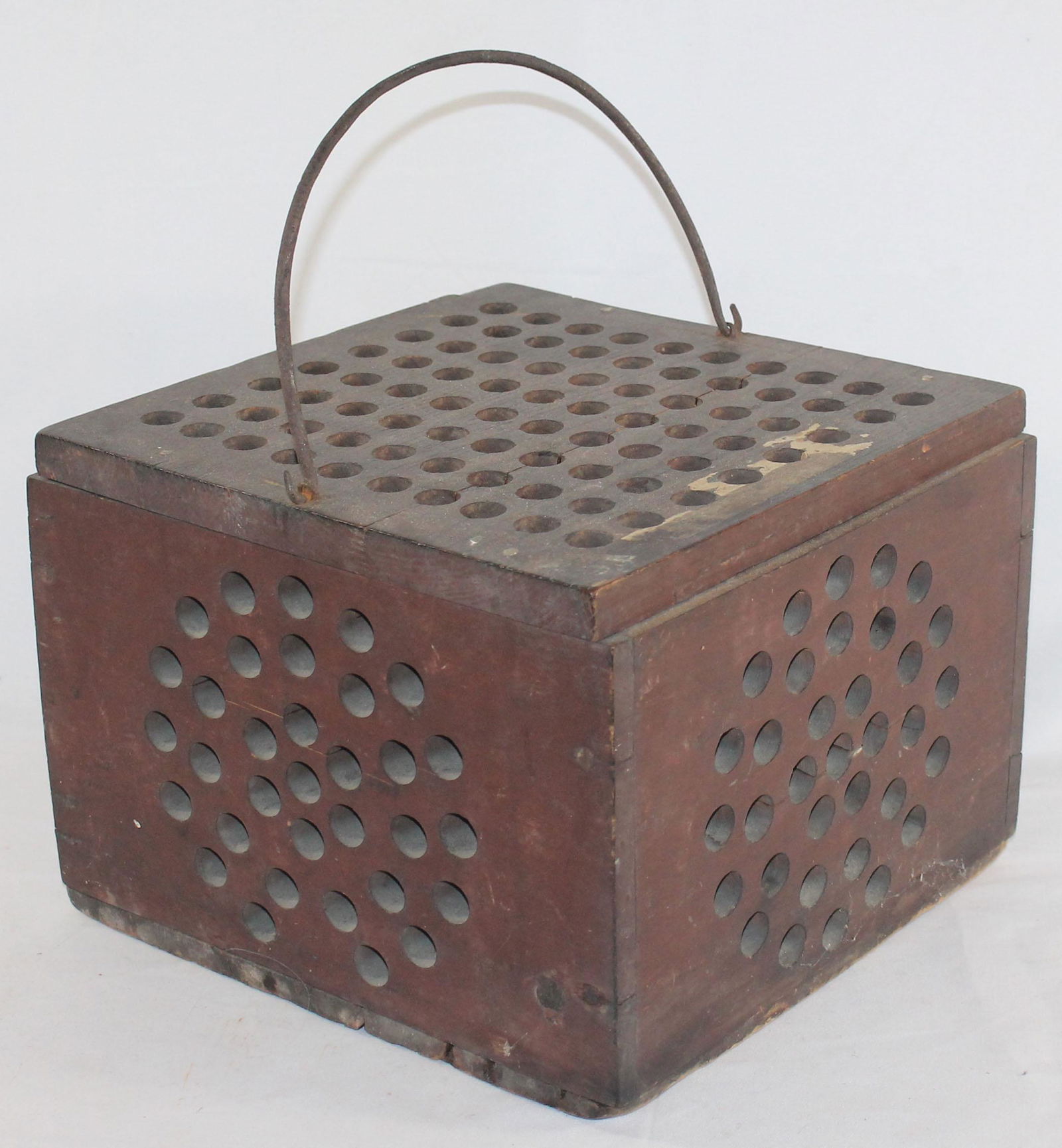 19thC wooden painted foot warmer w hand wrought iron (1 of 3)