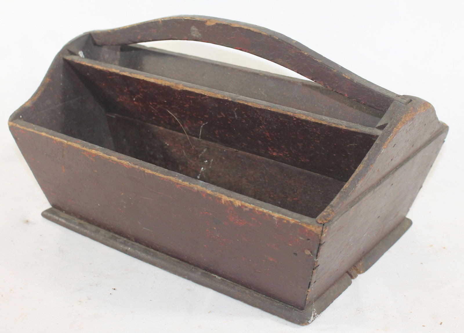 19thC cutlery box in red paint w upper compartment - 6 (1 of 6)