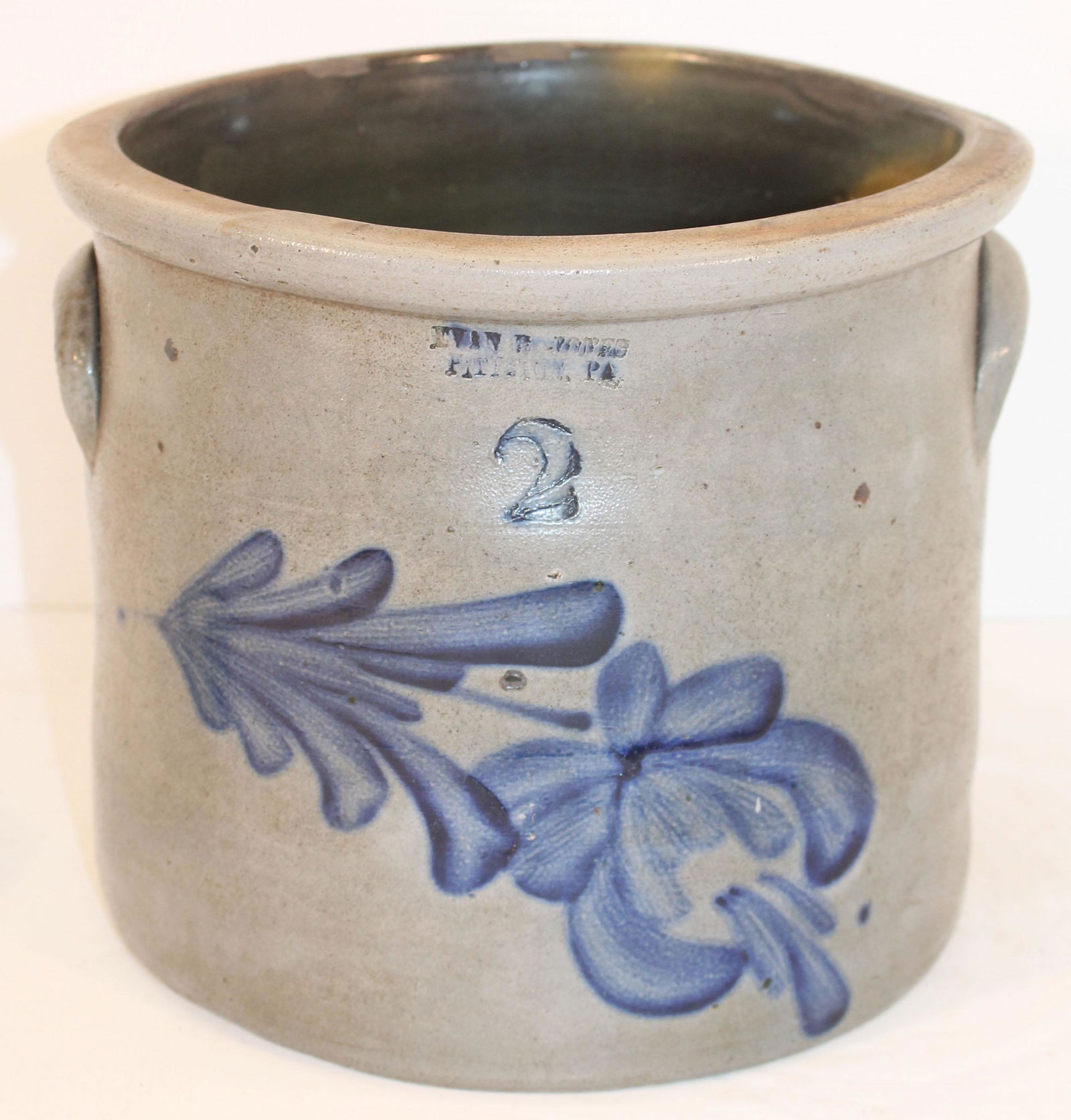 19thC Mid-Atlantic stoneware 2 gal crock w cobalt dec - (1 of 11)