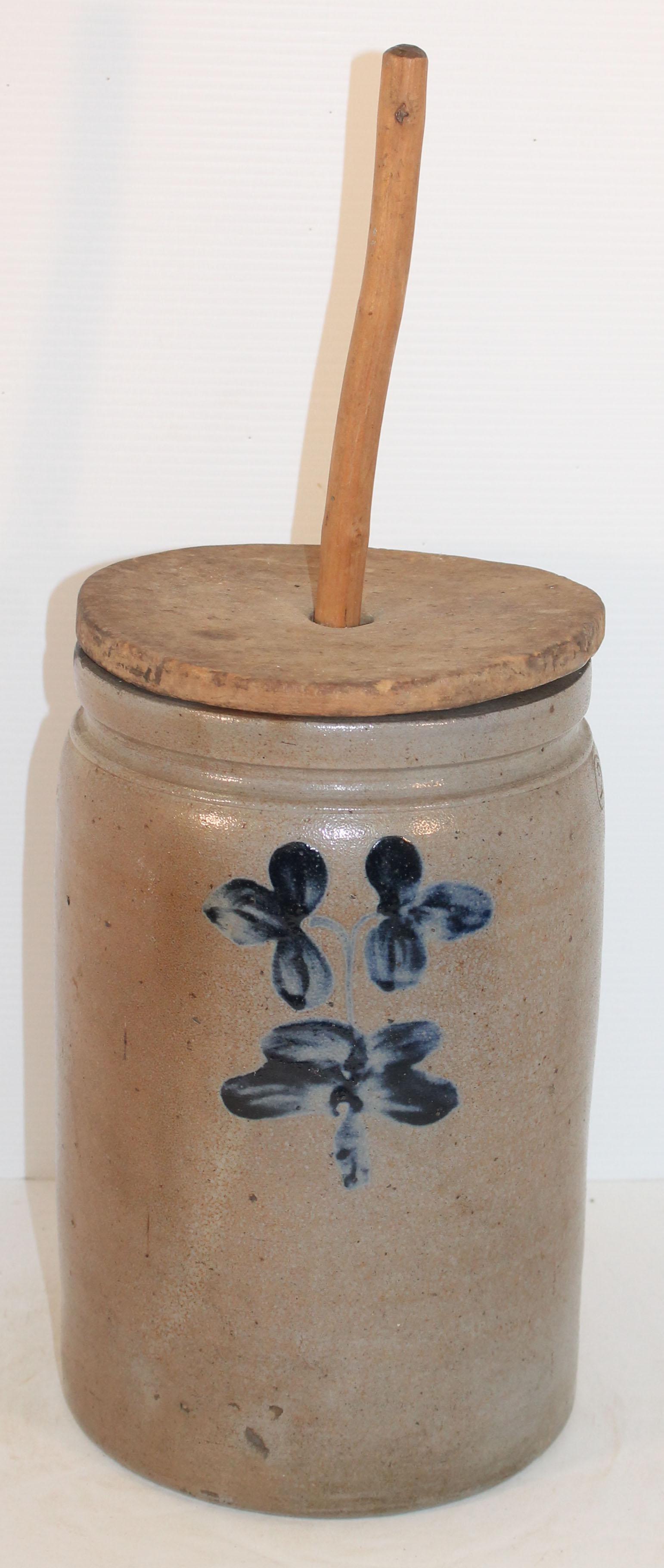 19thC Mid-Atlantic stoneware butter churn cobalt dec w (1 of 14)