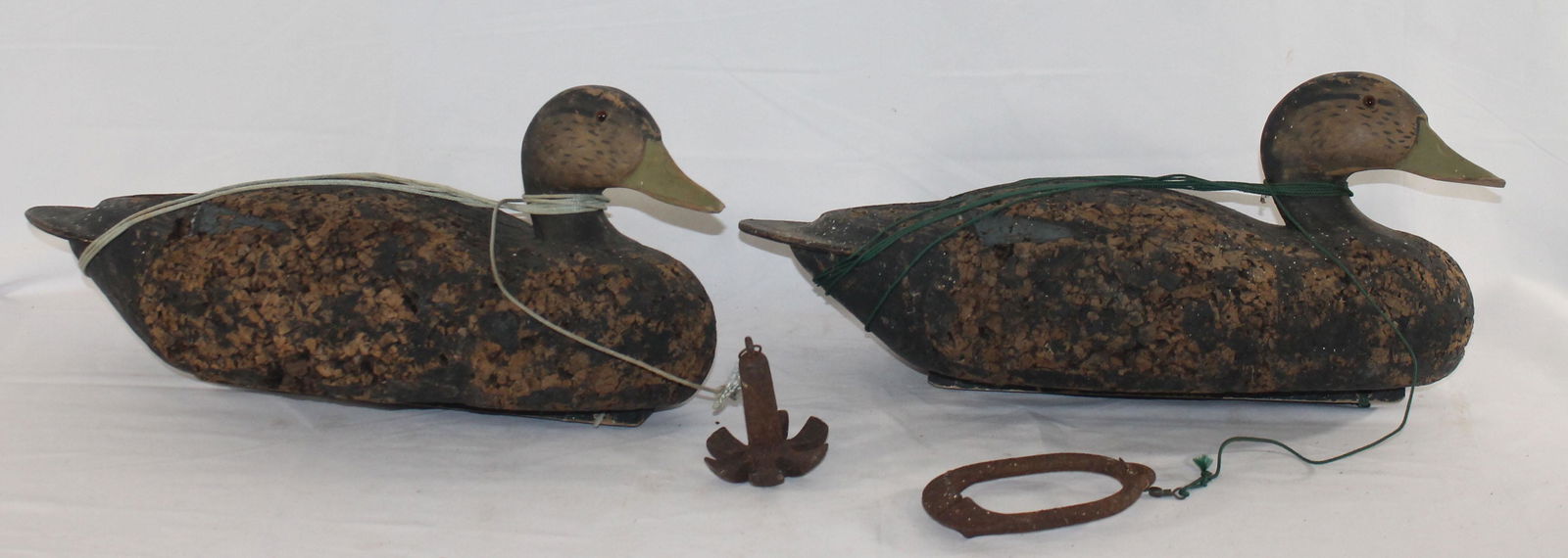 2 antique cork body duck decoy w wooden head & glass (1 of 9)