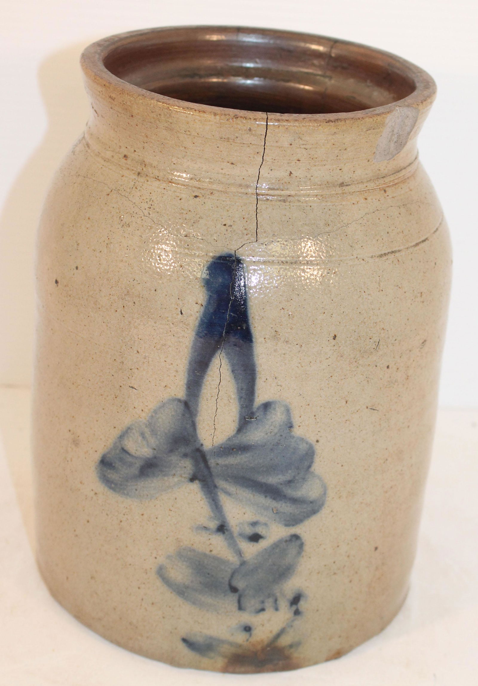 19thC Mid-Atlantic stoneware jar w cobalt dec in as (1 of 11)