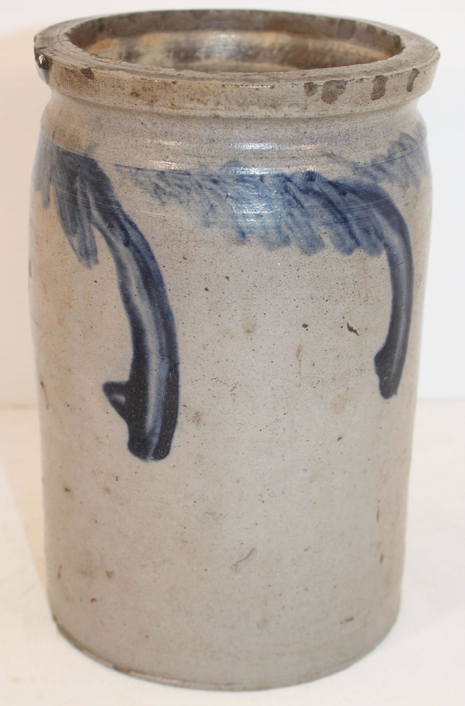 19thC Mid-Atlantic stoneware jar w cobalt dec - some (1 of 10)