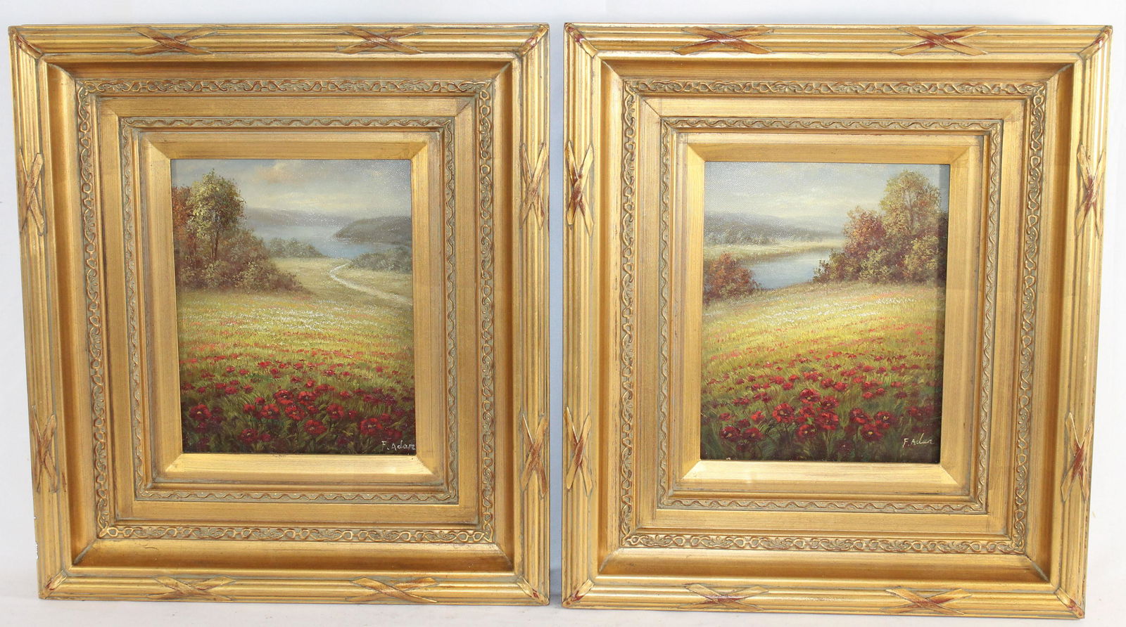 2 o/c landscapes of poppy fields - overall framed size (1 of 10)