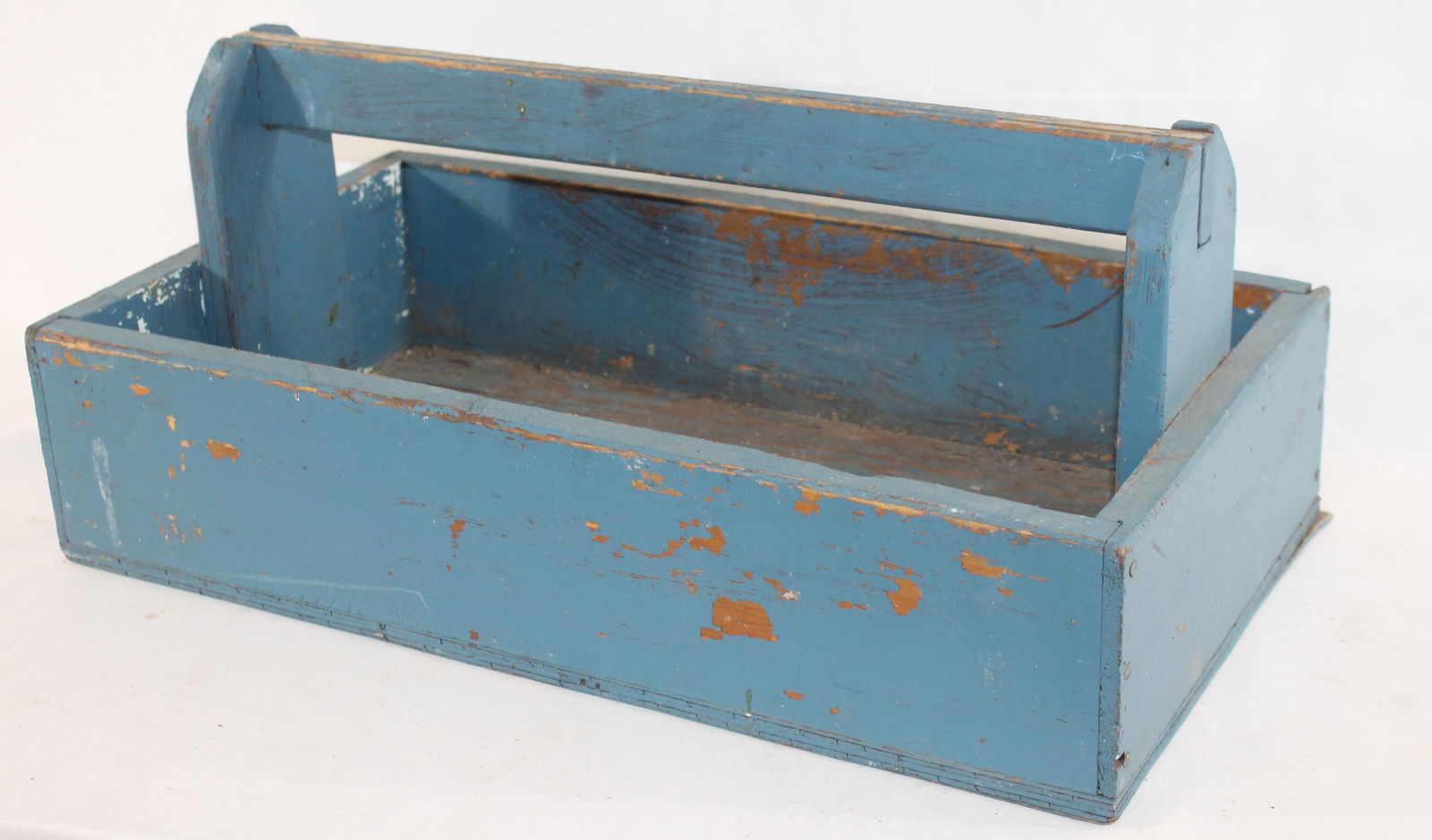 Vintage wooden painted carrying tote in blue paint - (1 of 3)