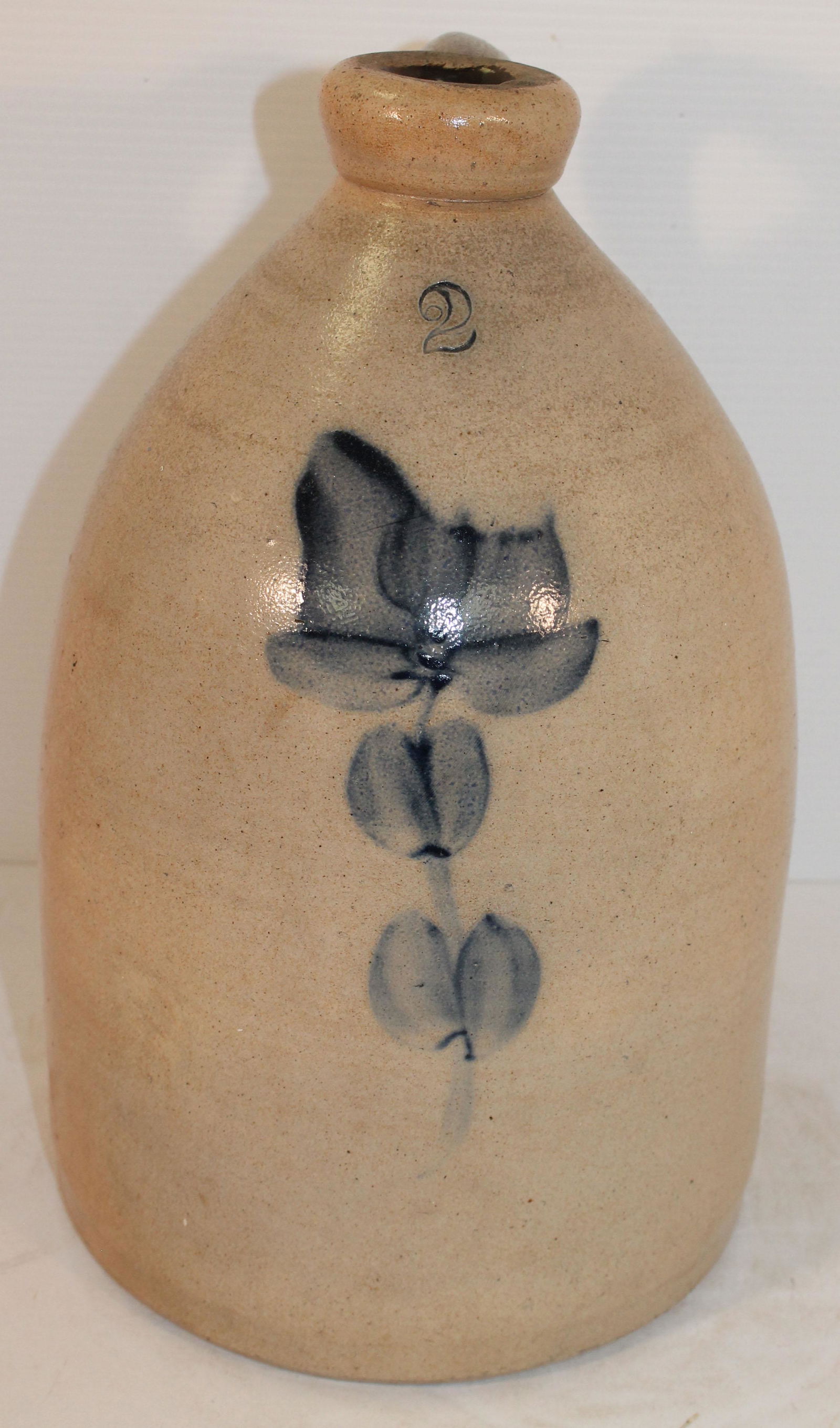 19thC Mid-Atlantic stoneware 2 gal jar w cobalt dec - (1 of 10)