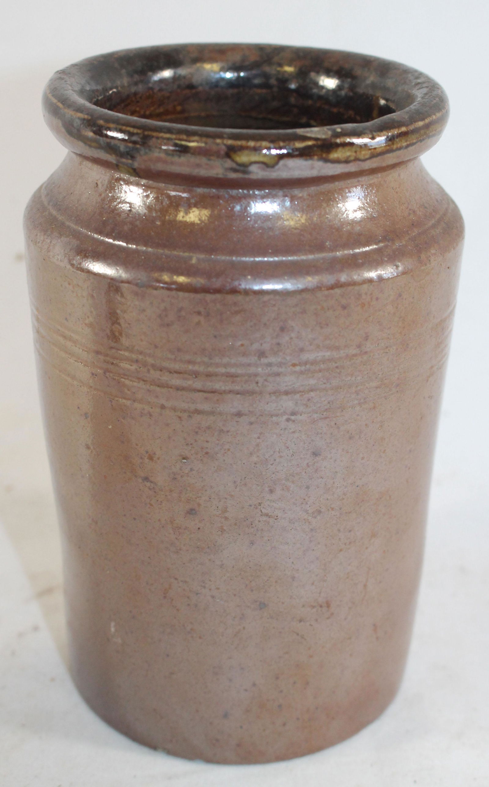 19thC stoneware jar in brown glaze - 6 1/4" tall (1 of 4)