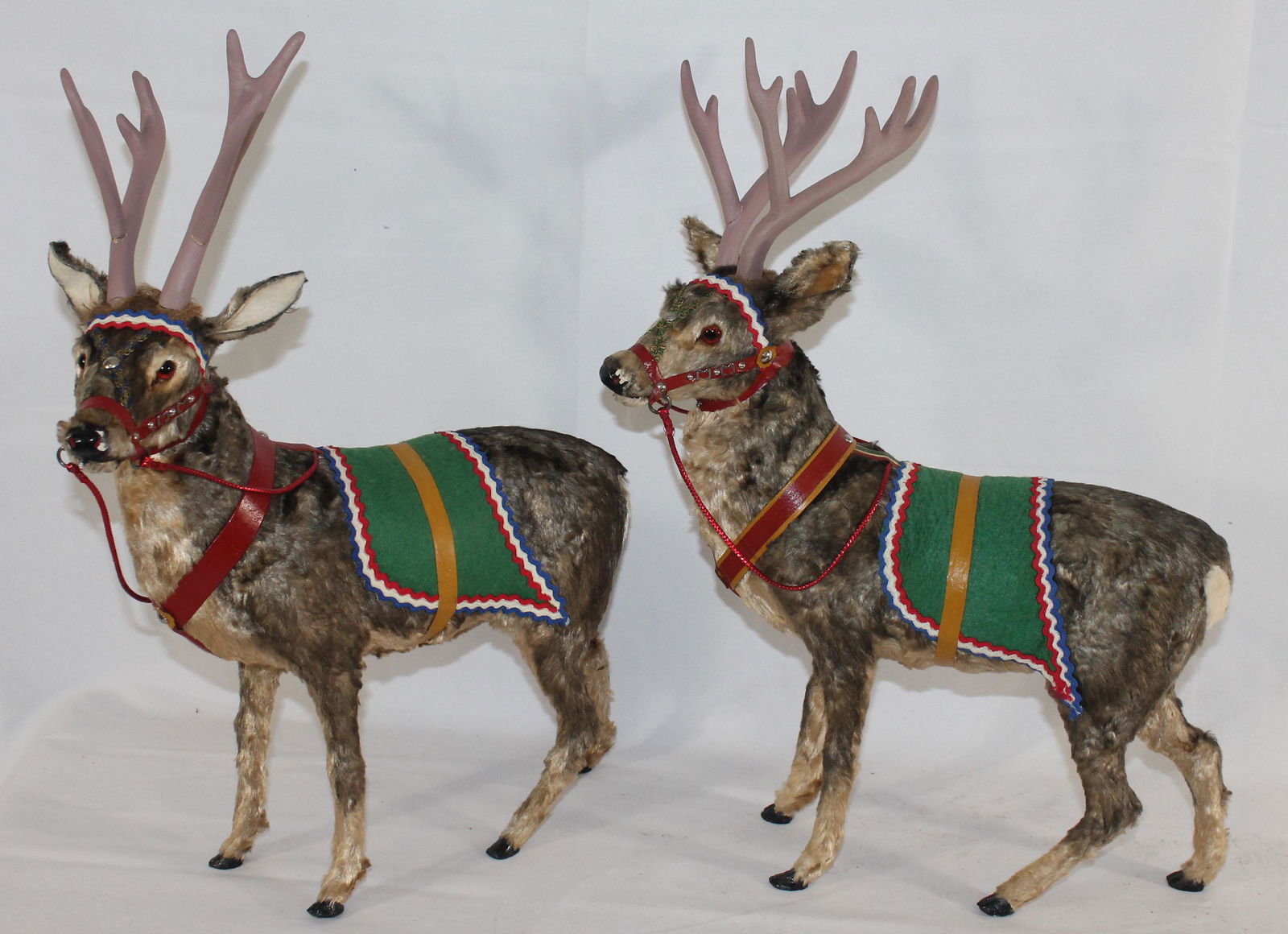 2 vintage reindeer in faux fur w wooden painted antlers (1 of 6)