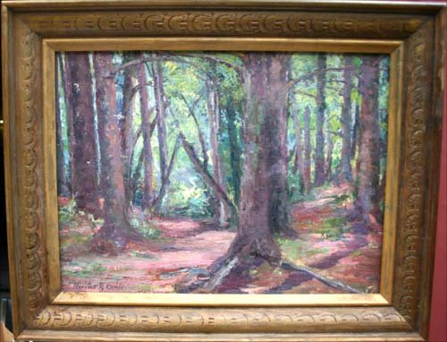 Harriet Randall Lumis (1870-1953)12x16 o/bd forest: Harriet Randall Lumis (1870-1953)12x16 o/bd forest interior