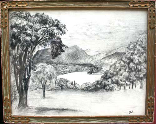 sgnd DJ (David Johnson 1827-1908) 11x14 charcoal H: sgnd DJ (David Johnson 1827-1908) 11x14 charcoal Hudson River scene