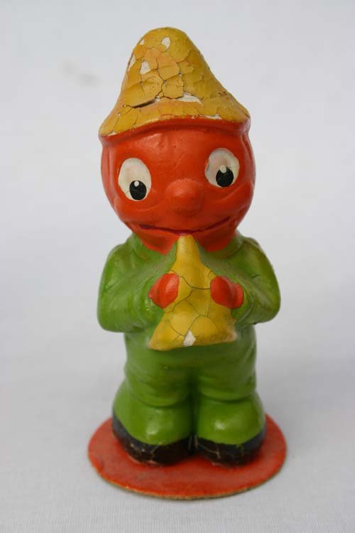 ca 1930's German composition 4 1/8" Halloween tab: ca 1930's German composition 4 1/8" Halloween table decoration