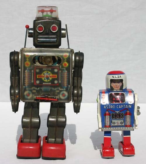 lot of 2 Japanese vintage toy robots incl 11 1/2" : lot of 2 Japanese vintage toy robots incl 11 1/2" battery operated & 6 1/2" tin w-up Nasa Astro Captain