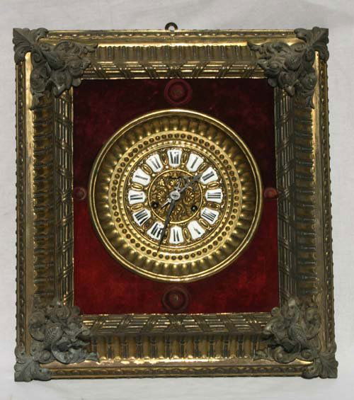 late 19thC gilt brass French cased wall clock w An: late 19thC gilt brass French cased wall clock w Ansonia works - 20" tall x 18" wide