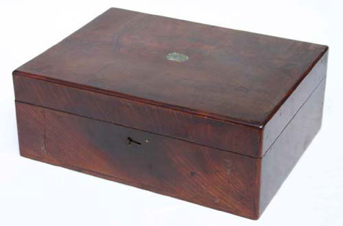 19thC rosewood document box w inlaid abalone excut: 19thC rosewood document box w inlaid abalone excutcheon