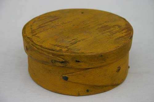 5" round antique finger lapped pantry box in old m: 5" round antique finger lapped pantry box in old mustard paint