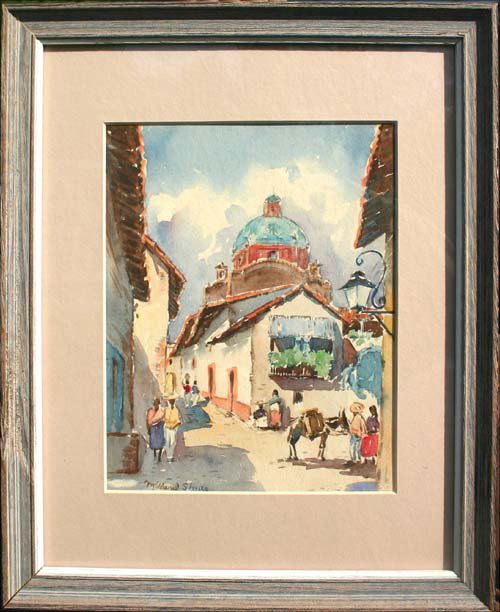 Fine Millard Sheets 9 1/2 x 7 1/2 w/c (sight size): Fine Millard Sheets 9 1/2 x 7 1/2 w/c (sight size) colorful street scene