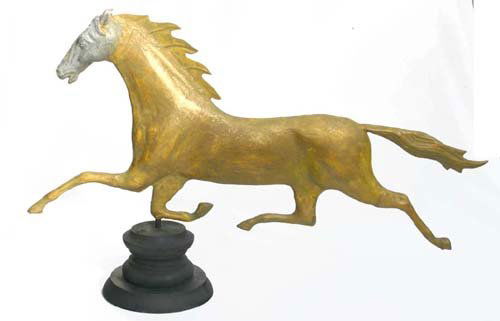 Ethan Allen horse weathervane - late 19thC copper w: Ethan Allen horse weathervane - late 19thC copper w cast zinc head w orig yellow sizing surface - 31 1/2" long