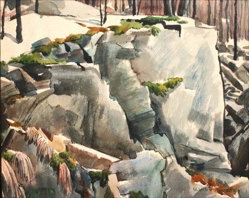 fine Wm Lester Stevens (NA) (1888-1969) 20x16 w/c o: fine Wm Lester Stevens (NA) (1888-1969) 20x16 w/c of a rock quarry